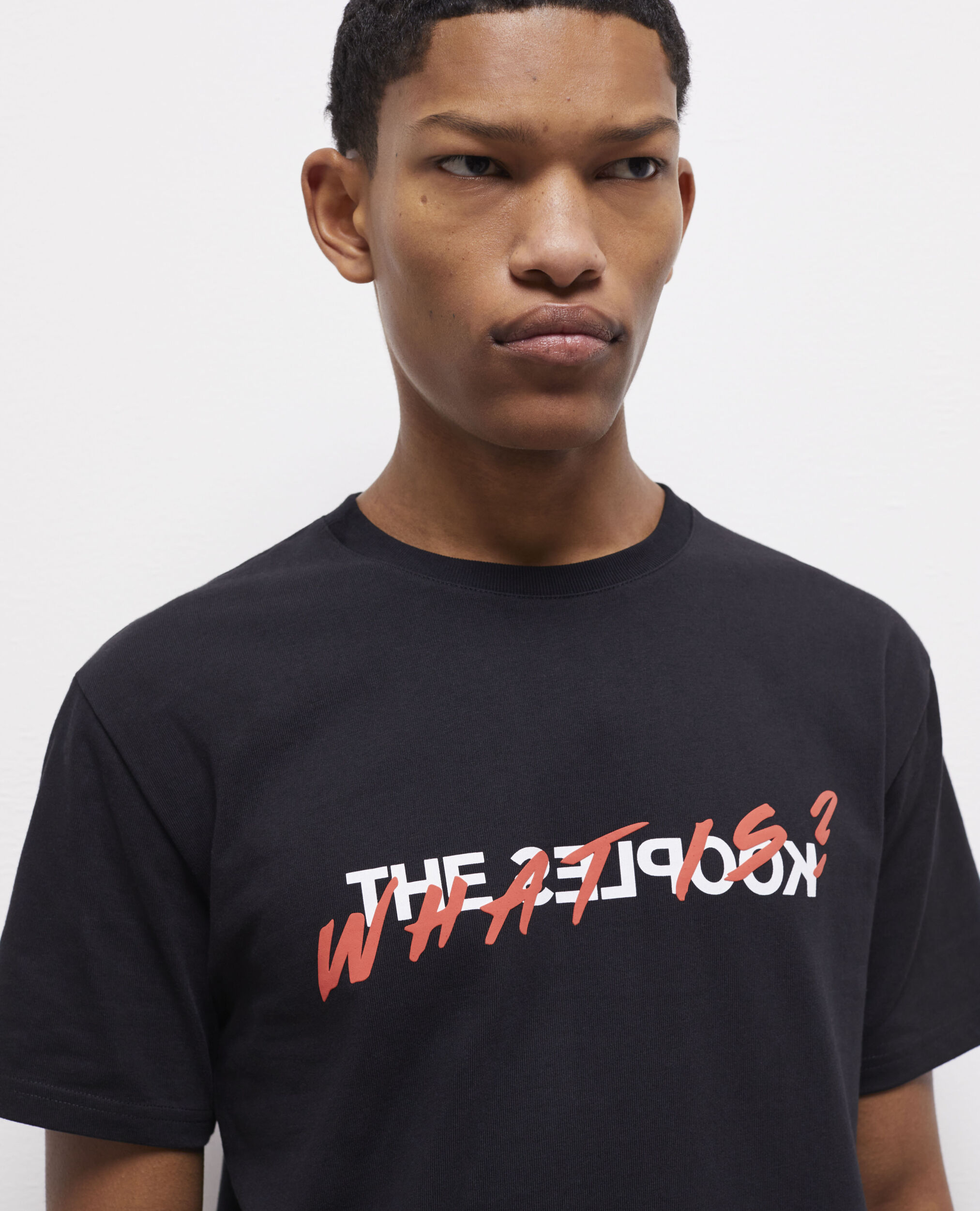 T-shirt noir coton imprimé What is