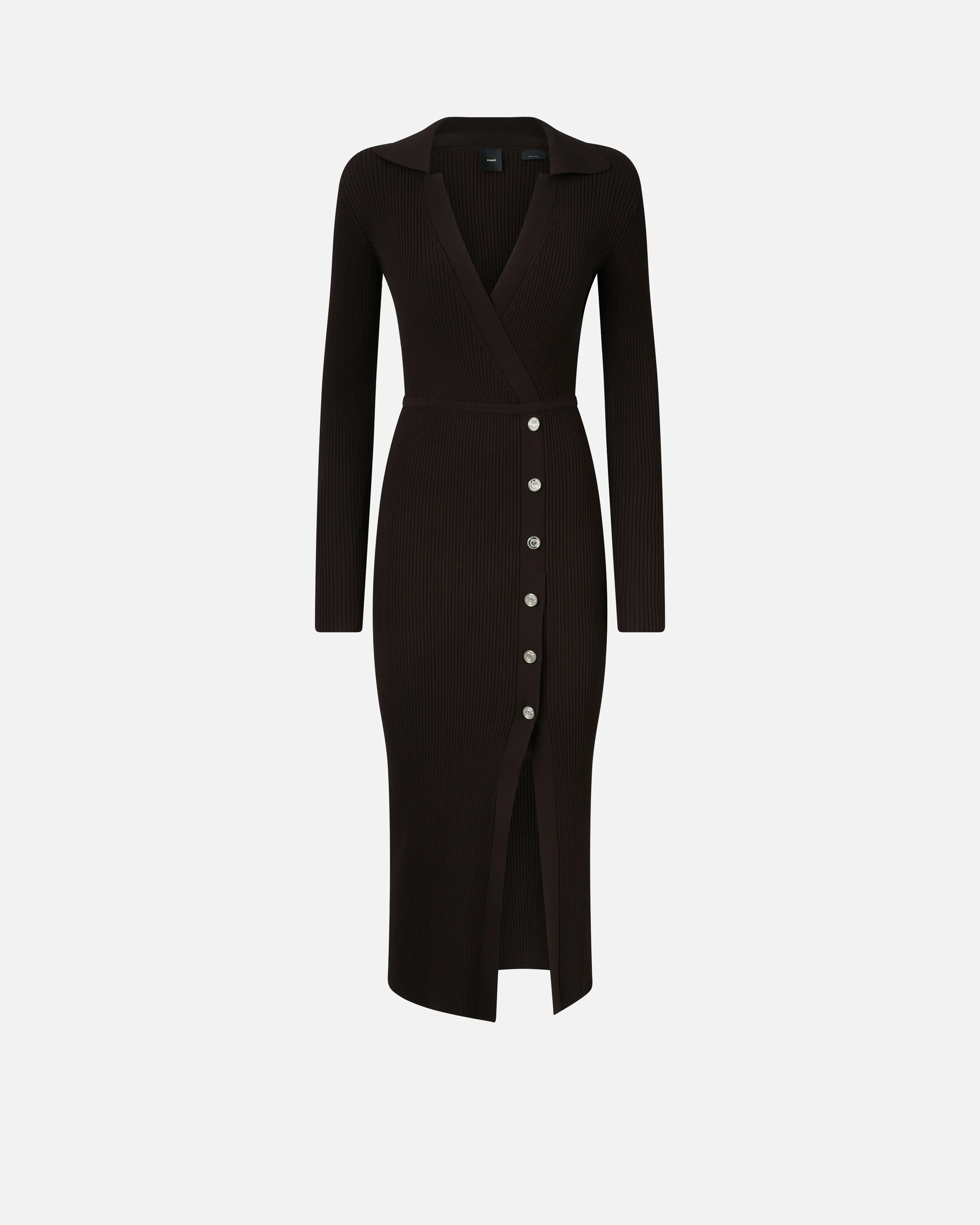 Robe longue côtelée à boutons dorés | Marron