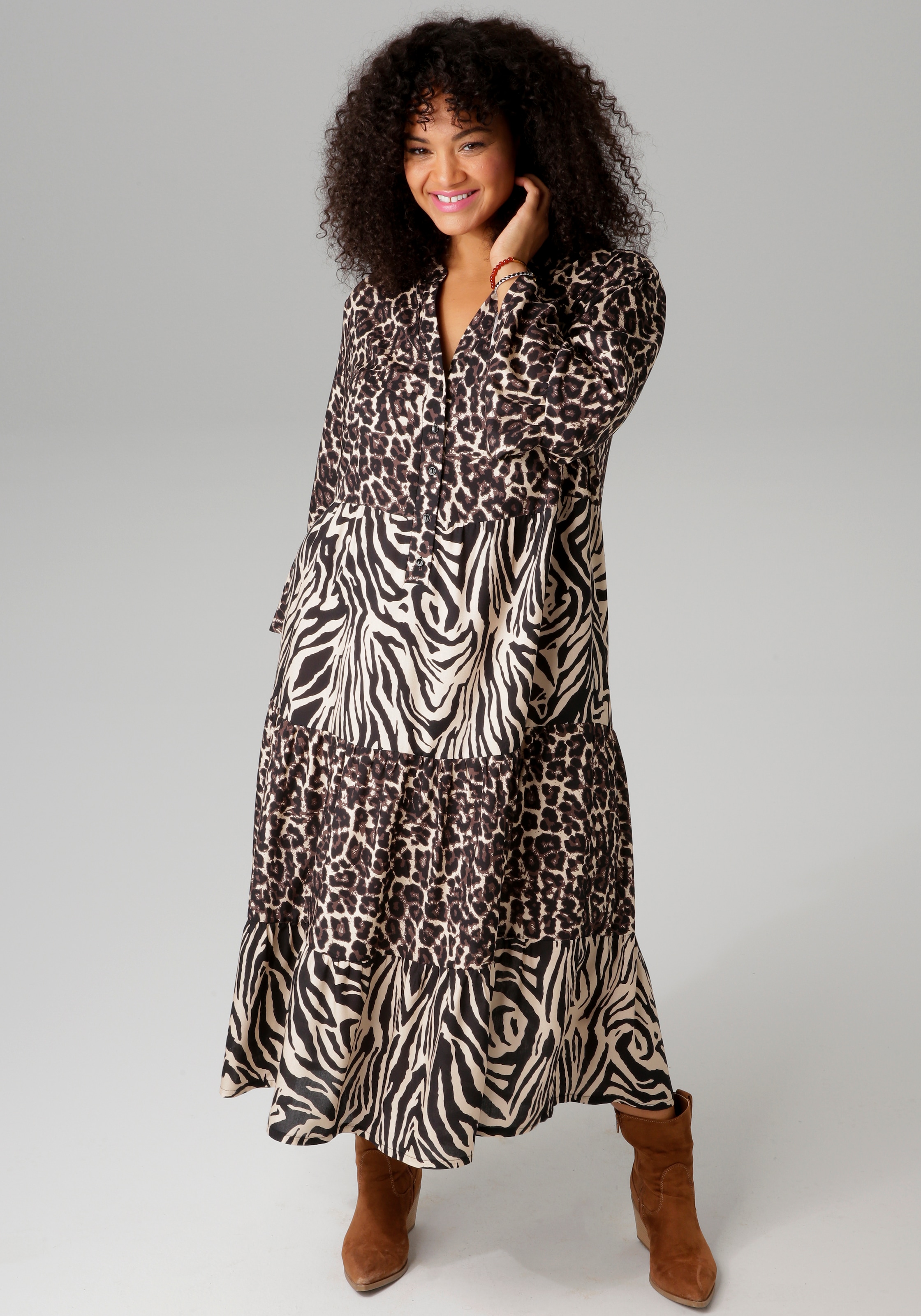 Aniston PLUS Midikleid im extravaganten Animal-Zebra-Printmix