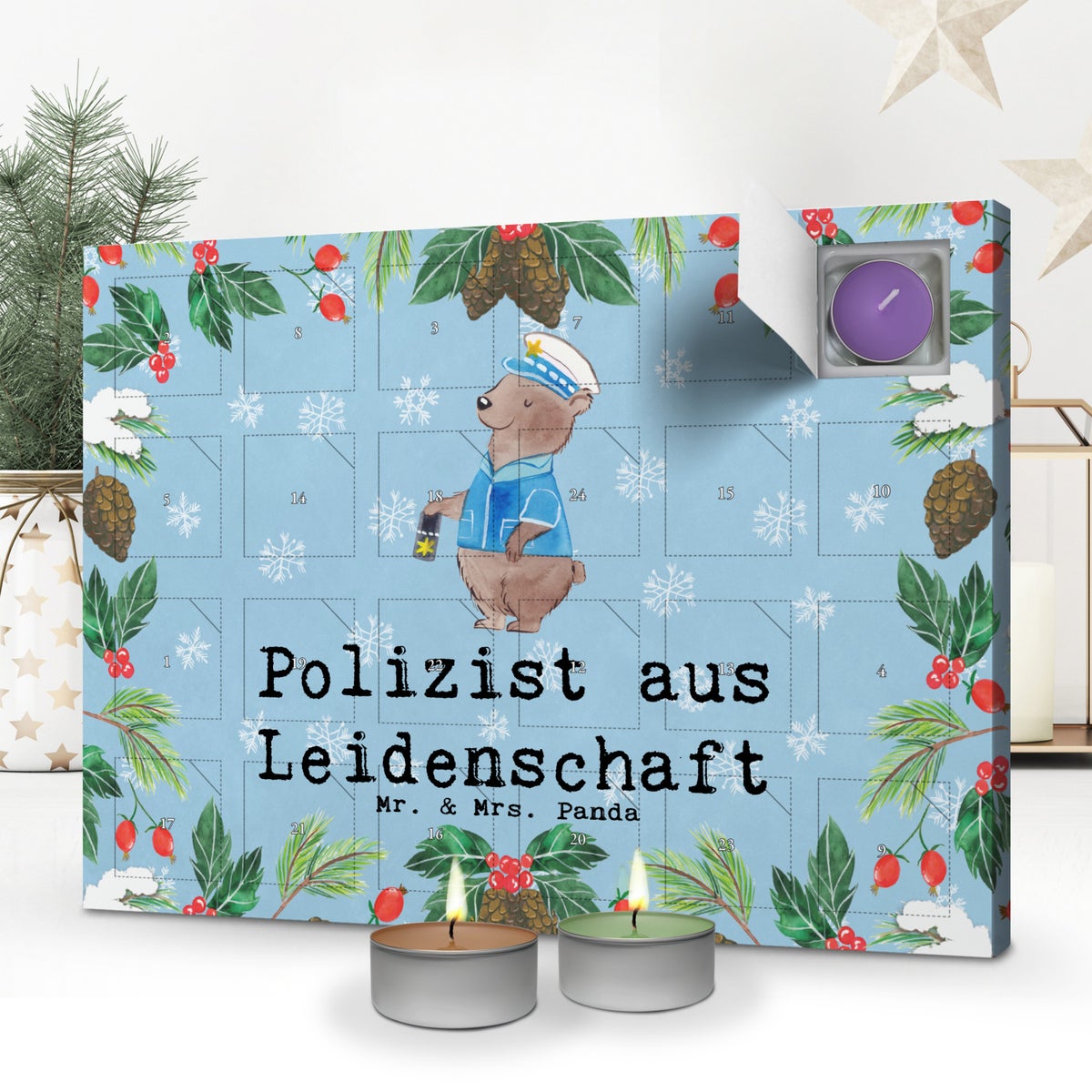 Mr. & Mrs. Panda Geurkaars Adventskalender Politieman Passie - Pastelblauw