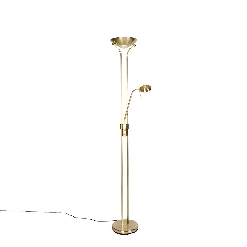 Moderne vloerlamp messing met leeslamp incl. LED dim to warm - Diva