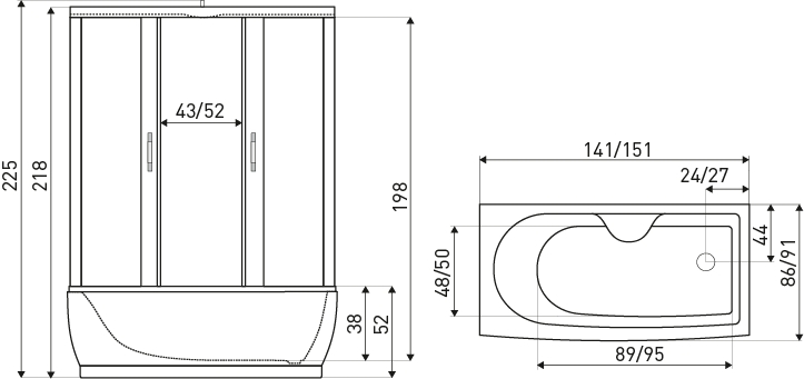 Kerra Mocca gesloten douchecabine 151x91x225cm