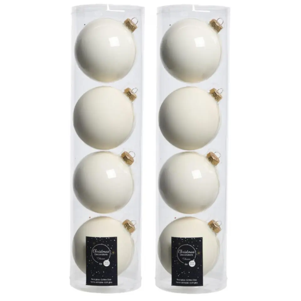 Decoris kerstballen - 4x st - wol wit - D10 cm - glas