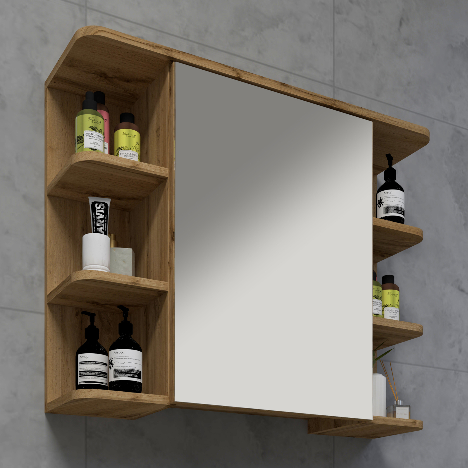 Spiegelschrank NILOSI - Honig Eiche - 80 cm