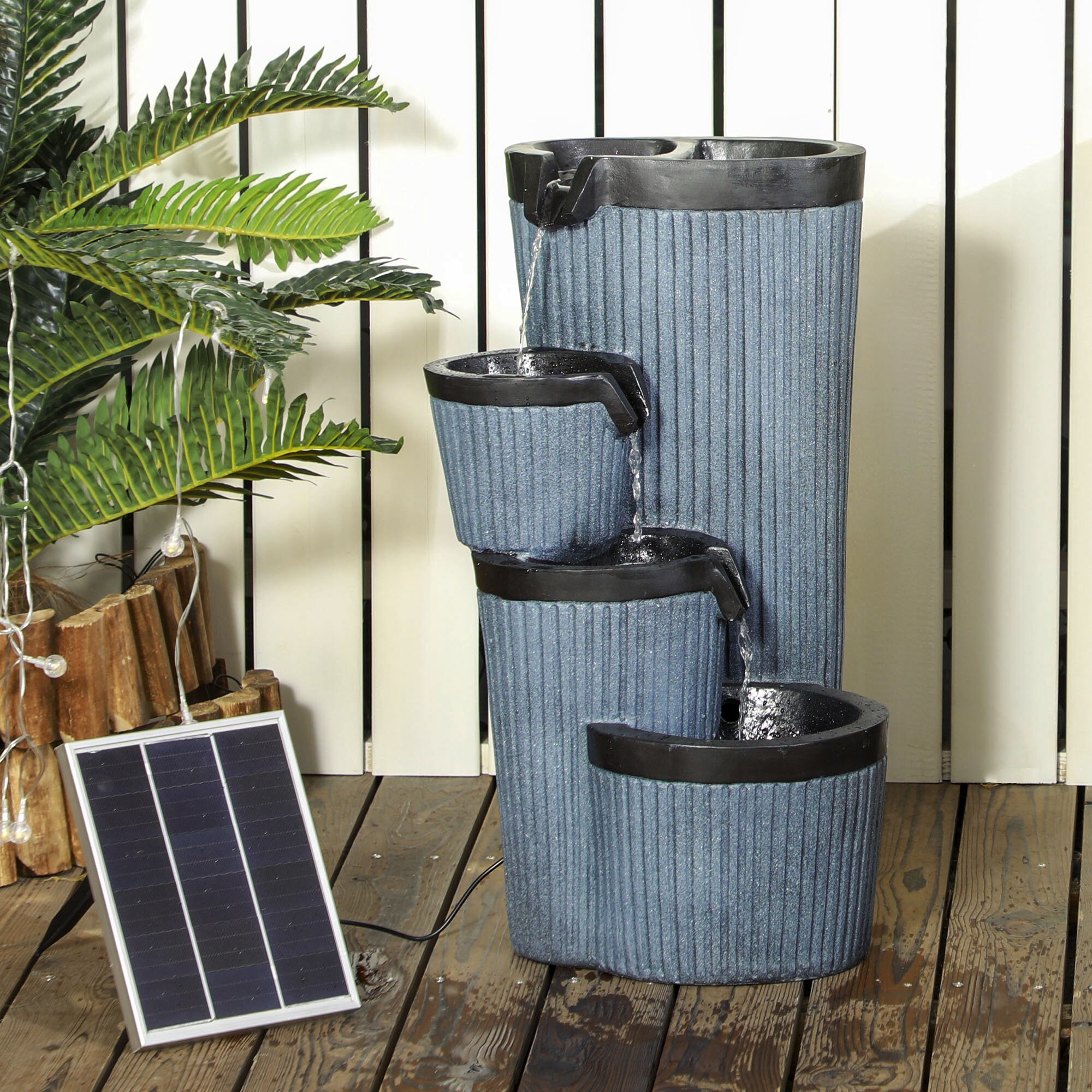 Outsunny Gartenbrunnen mit LED-Beleuchtung grau 33L x 30B x 57,5H cm