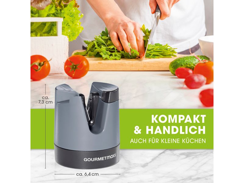 GOURMETmaxx Messerschärfer 6.4 cm, Anthrazit/Schwarz Der Schärfer für Messer