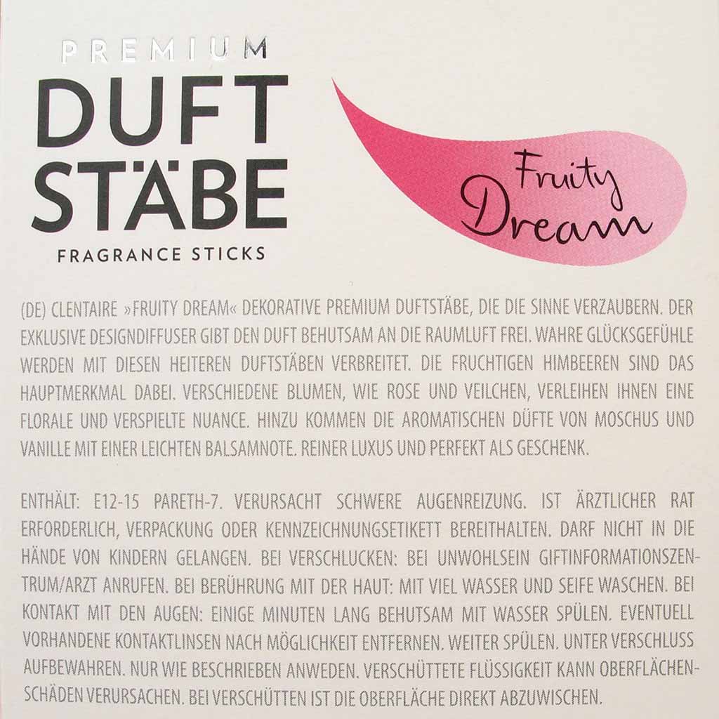 Clentaire Premium Raumduft Duftstäbe Fruity Dream 100ml