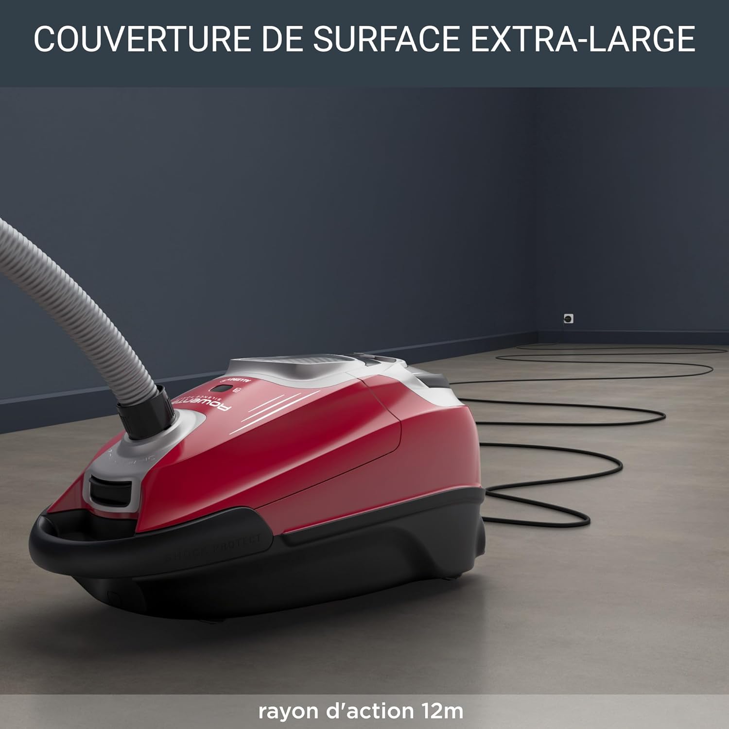 Rowenta Silence Force Effitech Aspirateur avec Sac, Basse Conso, Silencieux 57 DB(A), Filtration Haute efficacité, Rayon d'action 12 m, 4,5L RO7474EA, Rouge Tanin