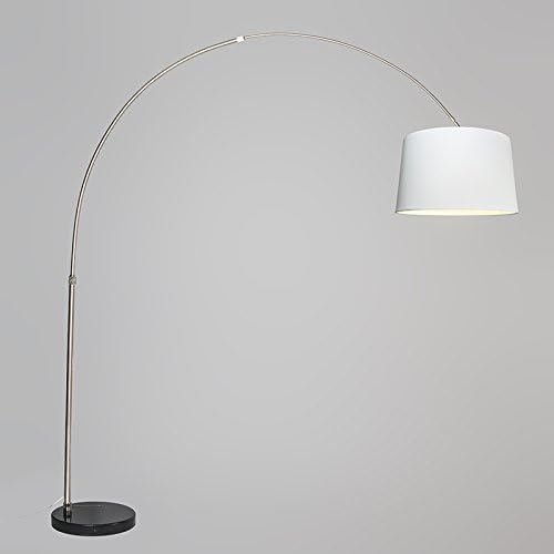 Qazqa - Modern Bogenleuchte I Bogenlampe I Lampe I Leuchte Stahl I Silber I nickel matt Stoffschirm weiß 45 cm - XXL I Wohnzimmer - Stahl Länglich - LED geeignet E27