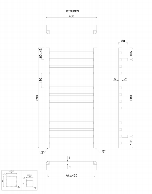 Sapho Metro radiator chroom 45x89cm 239W