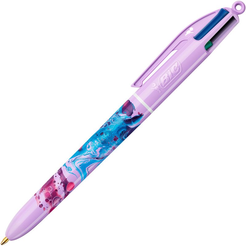 Stylos bille Bic 4 couleurs Botanique et Tie & Dye pointe 1 mm - écriture moyenne - Coffret de 6