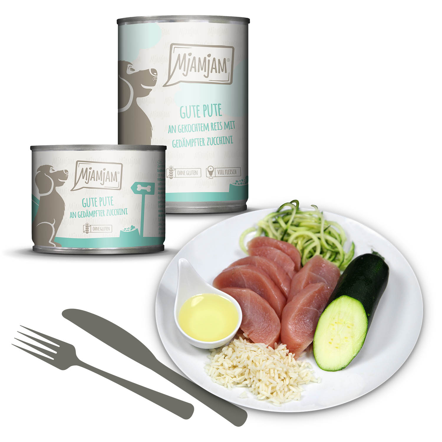 gute Pute an gekochtem Reis mit gedämpfter Zucchini