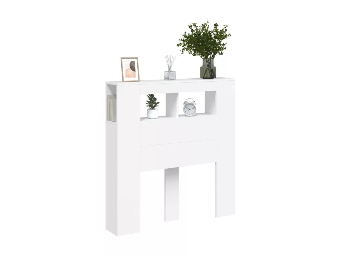 Tête de lit à LED blanc 100x18,5x103,5 cm bois d'ingénierie
