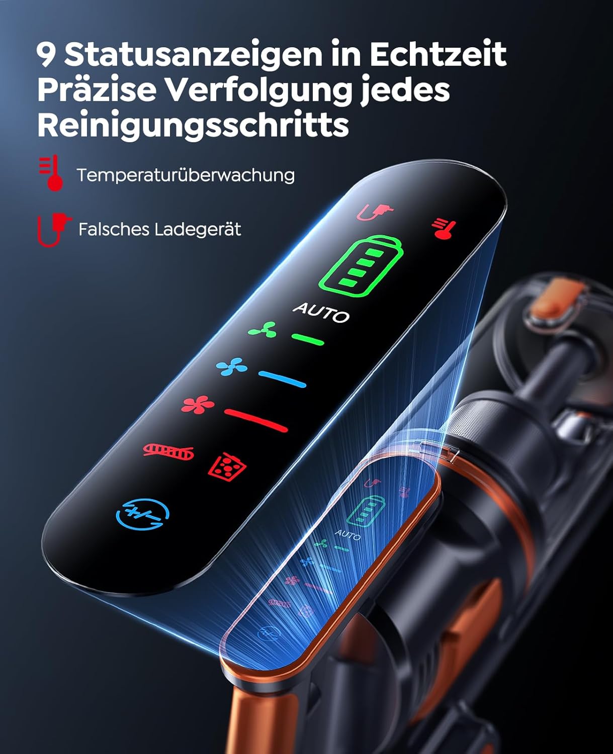 Fieety Akku Staubsauger,600W/50kPa/65Min Staubsauger Kabellos mit Wandmontierte Ladestation, Aromatherapie, Automatikmodus, Touchscreen, 1M Ausziehbarer Schlauch für Hartböden Teppiche Tierhaare Auto