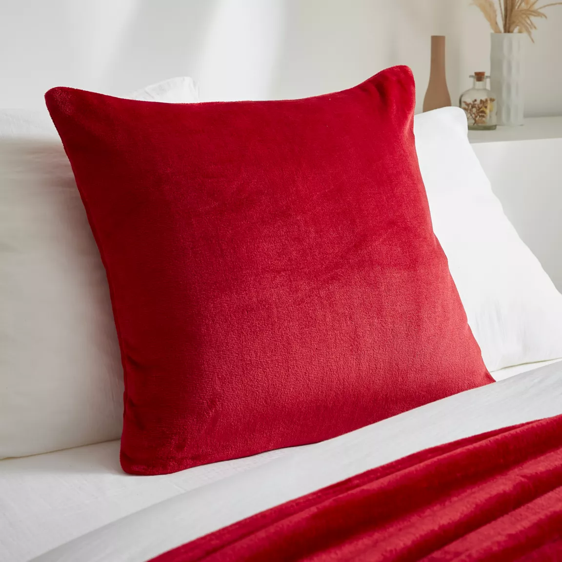 Housse de coussin carrée flanelle (60 x 60 cm) Didou Rouge