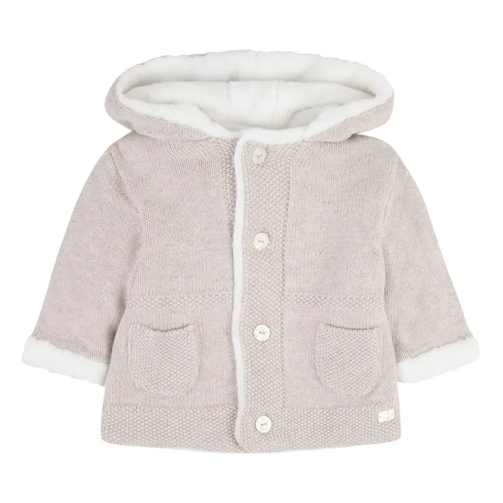 Tartine et Chocolat Manteau Coton, Laine et Cachemire Fourré Façon Fourrure | Beige chiné