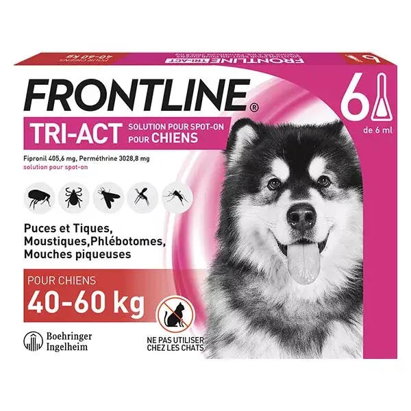 Frontline Tri-Act XL para cães de 40 a 60 kg, 6 pipetas.