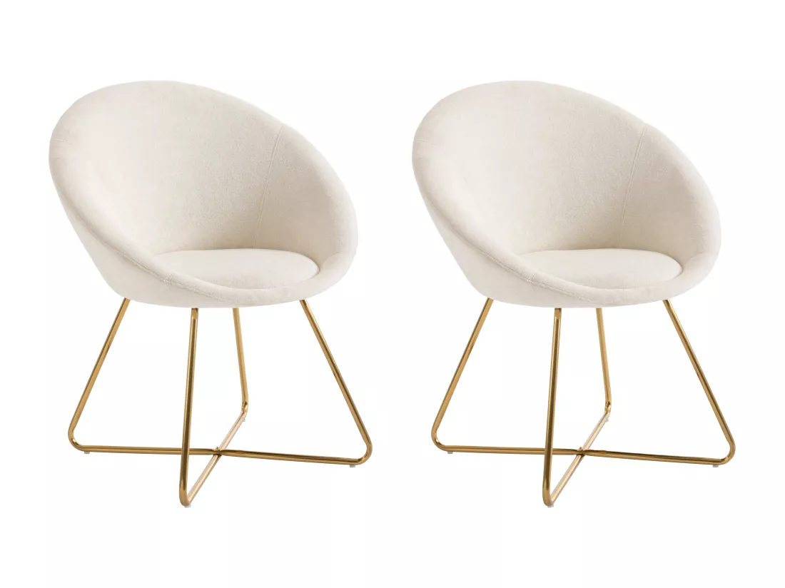 Lot de 2 chaises en tissu bouclette et métal doré - Blanc - BURBAN