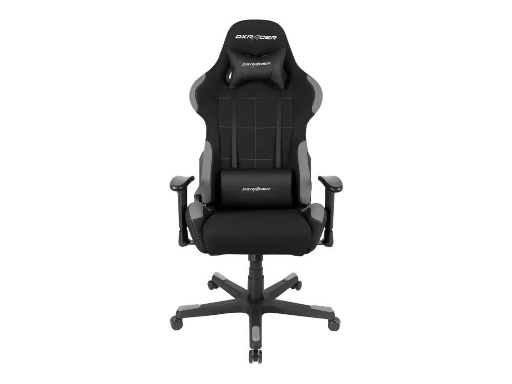 DXRacer Formula Series OH/FD01 - Stol - ergonomisk - høj ryg - armstøtter - T-formet - vippe - drejeled - nylon, polyuretan kunstigt læder, højdensistets støbt skum, stålramme, koldstøbt skum, fabric mesh cover - grå, sort