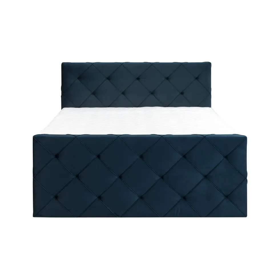 Boxspring met voetbord Liv geruit - blauw - 160x200 cm - vierkante poot