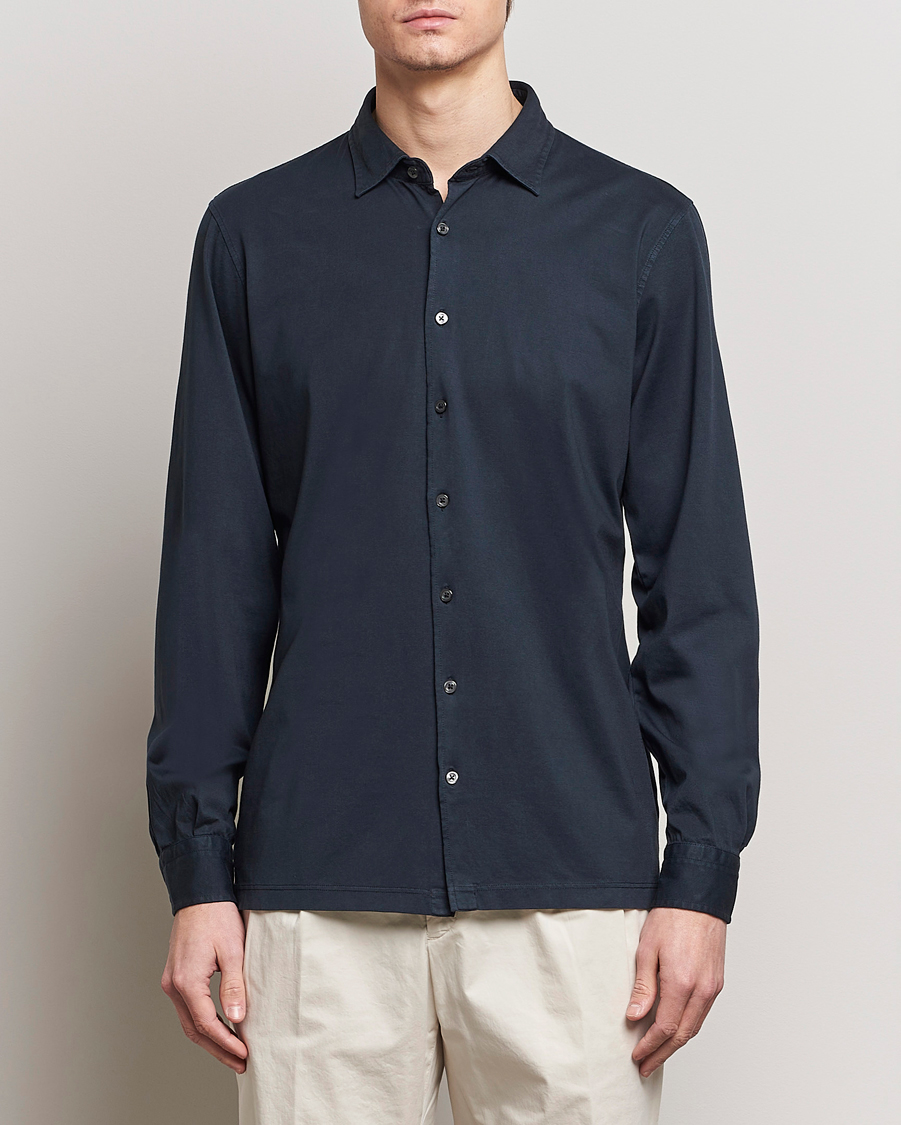Gran Sasso Washed Cotton Jersey Shirt Navy