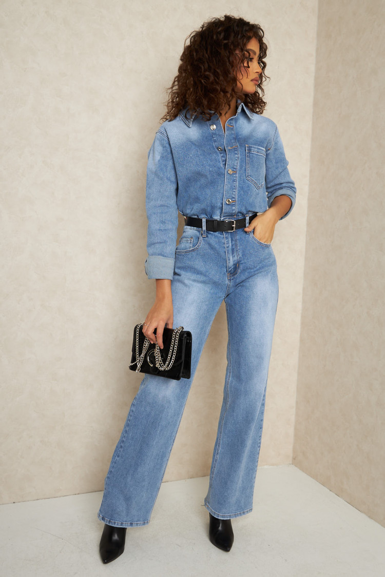 Combinaison pantalon en jean bleu