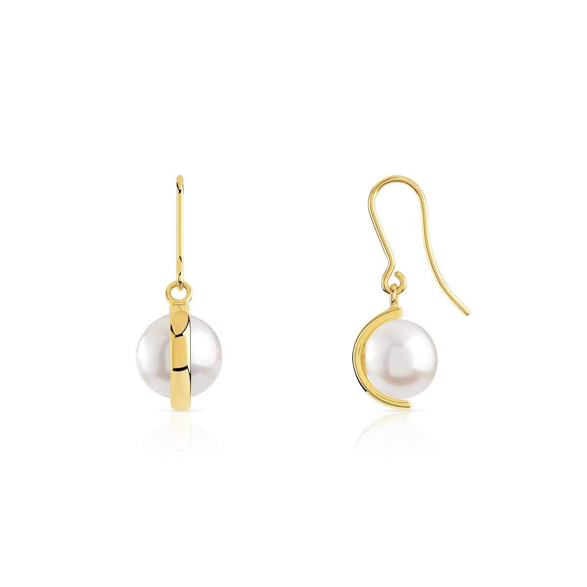 Boucles d'oreilles or 375 jaune pendants perles de culture de Chine
