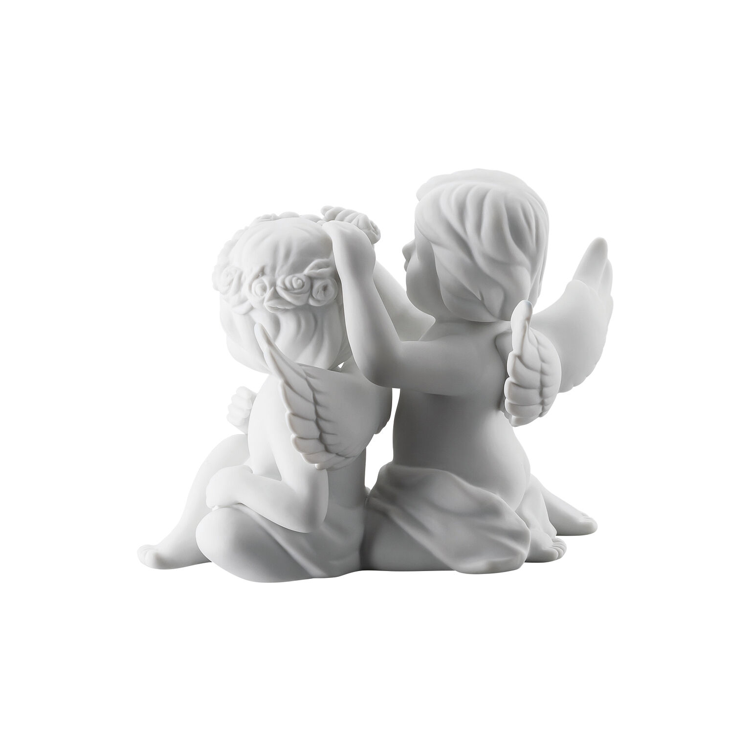 Angels Weiss matt Engelpaar mit Blumenkranz