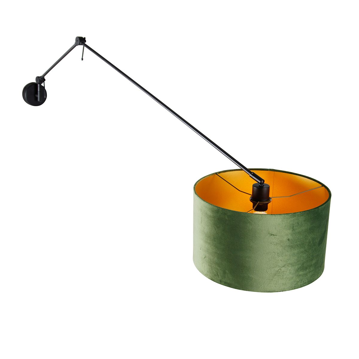 Wandlamp zwart met velours kap groen 35 cm verstelbaar - Blitz