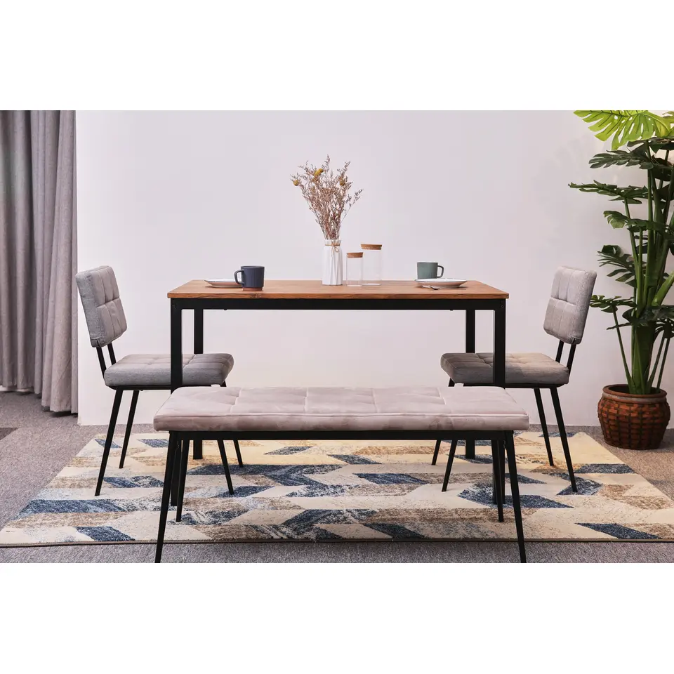 Eettafel voor 4 personen van metaal en bruin hout L120