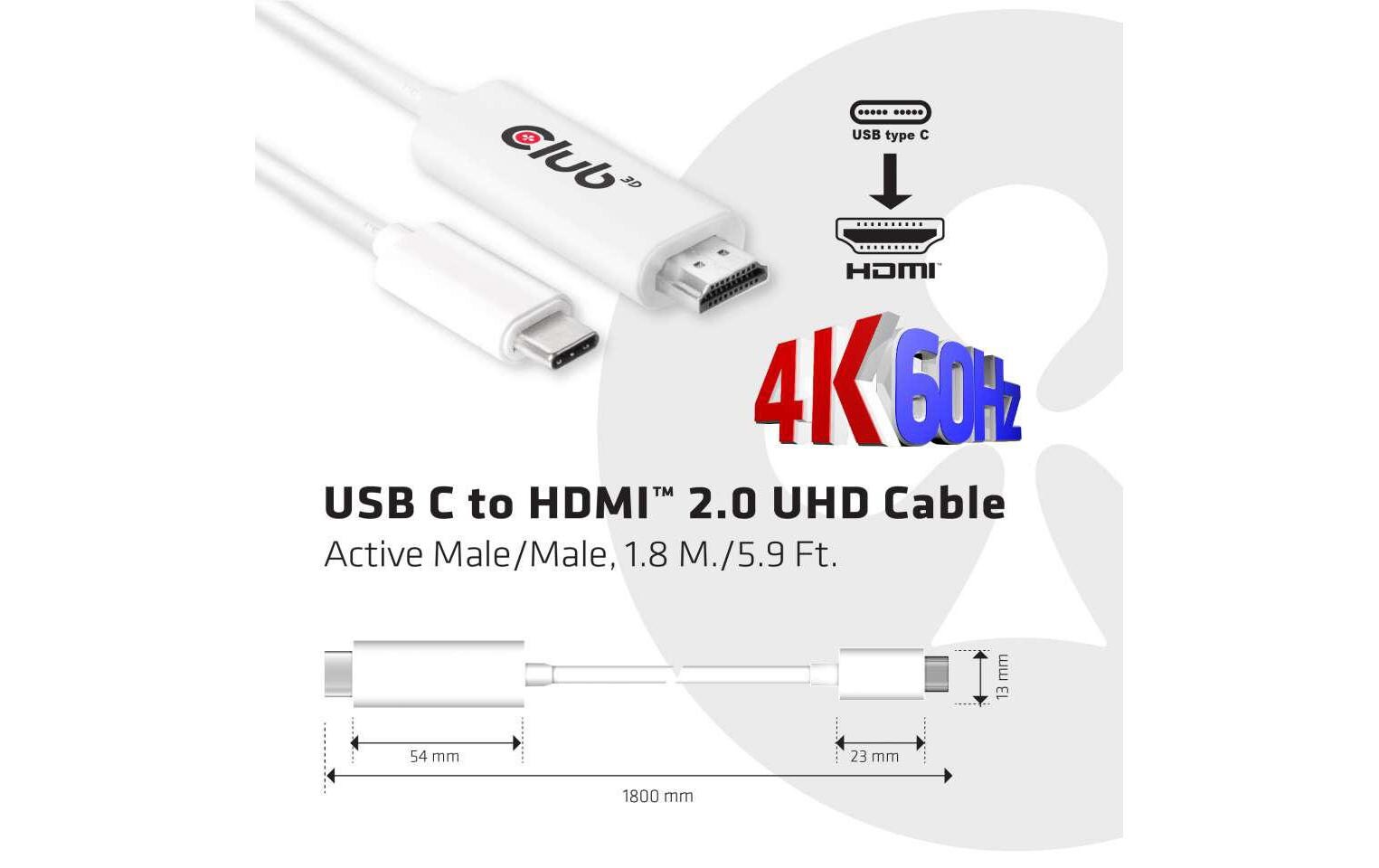 Kabel USB Type-C - HDMI, 1.8 mUSB C auf HDMI 2.0 UHD Kabel Aktiv Stecker-Stecker