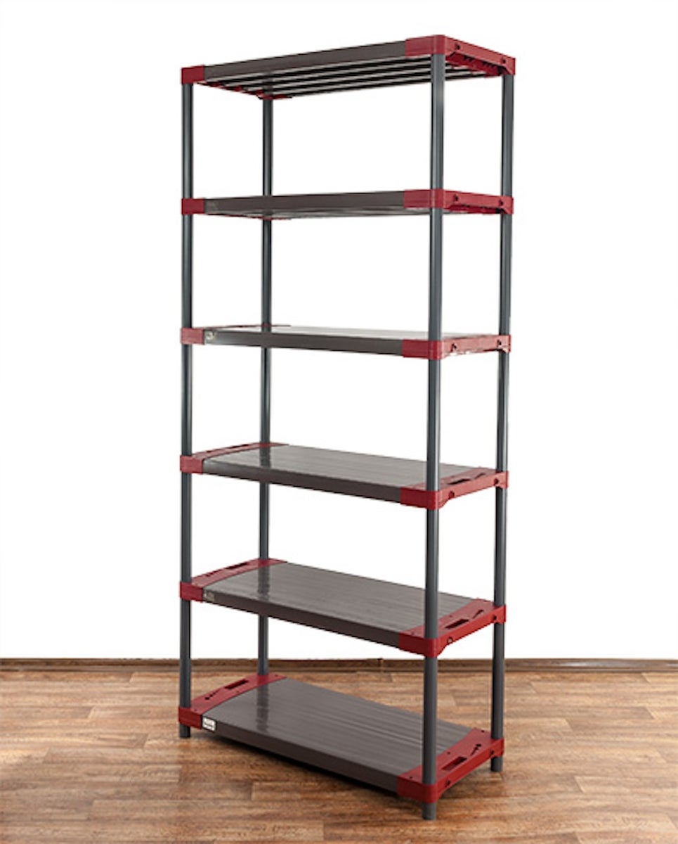PROREGAL Kunststof Plank Grey Bear Extra Hoog HxBxD 220 x 100 x 46 cm Plank Draagvermogen 120 kg Grijs/Rood