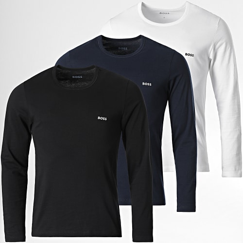 Lot De 3 Tee Shirts Manches Longues RN 50492321 Noir Blanc Bleu Marine