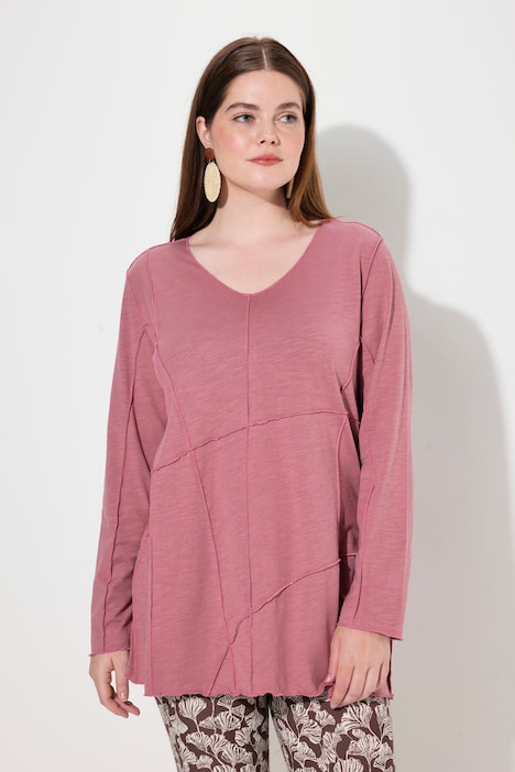 Shirt, Ziernähte, V-Ausschnitt, 3/4-Arm, Biobaumwolle