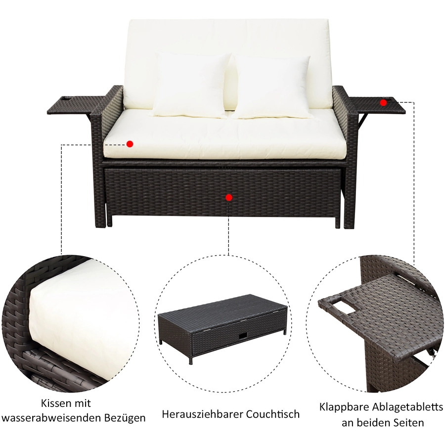 Outsunny Polyrattan Lounge-Sofa mit Kissen dunkelbraun