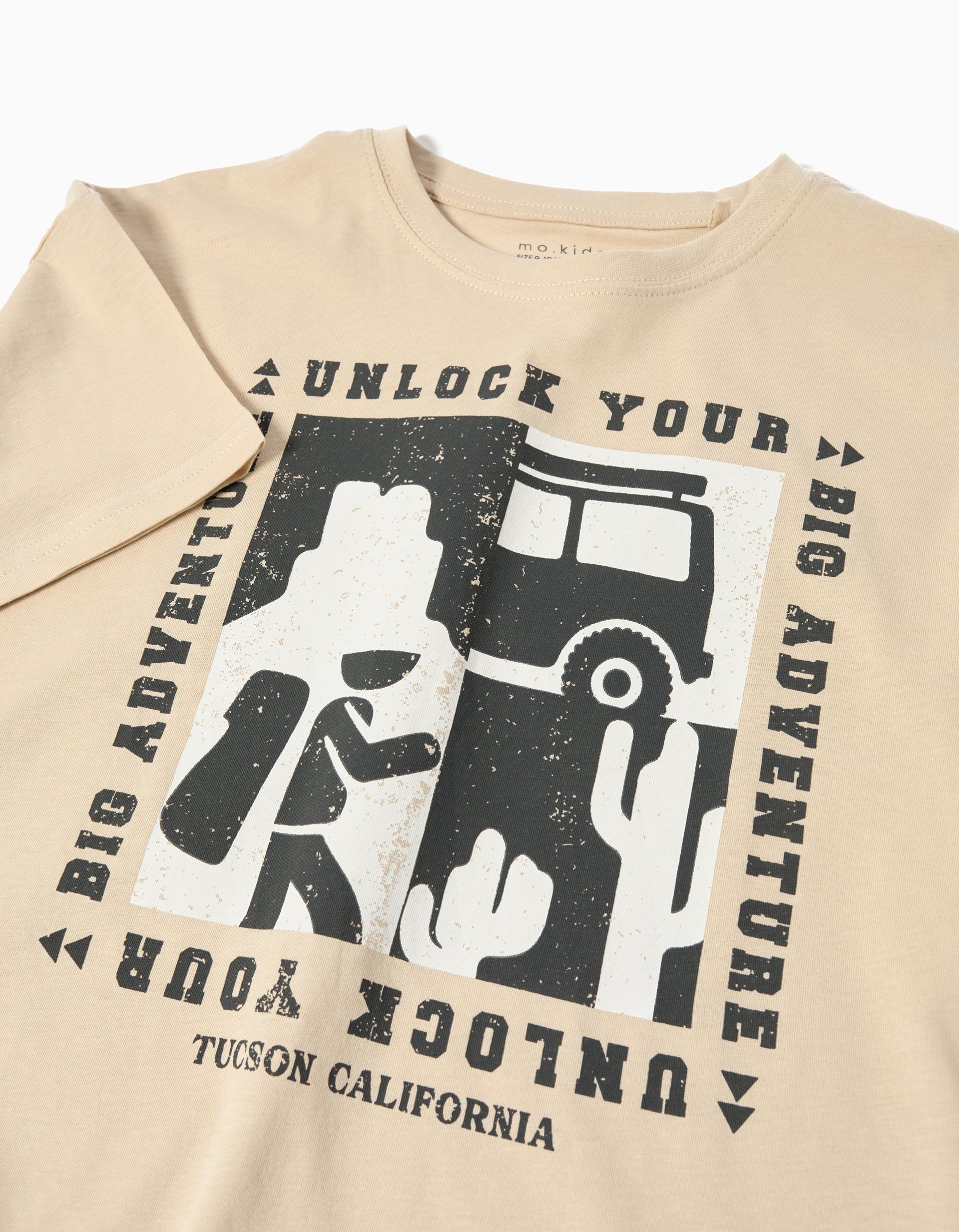 T-shirt Print, Menino, Bege Claro