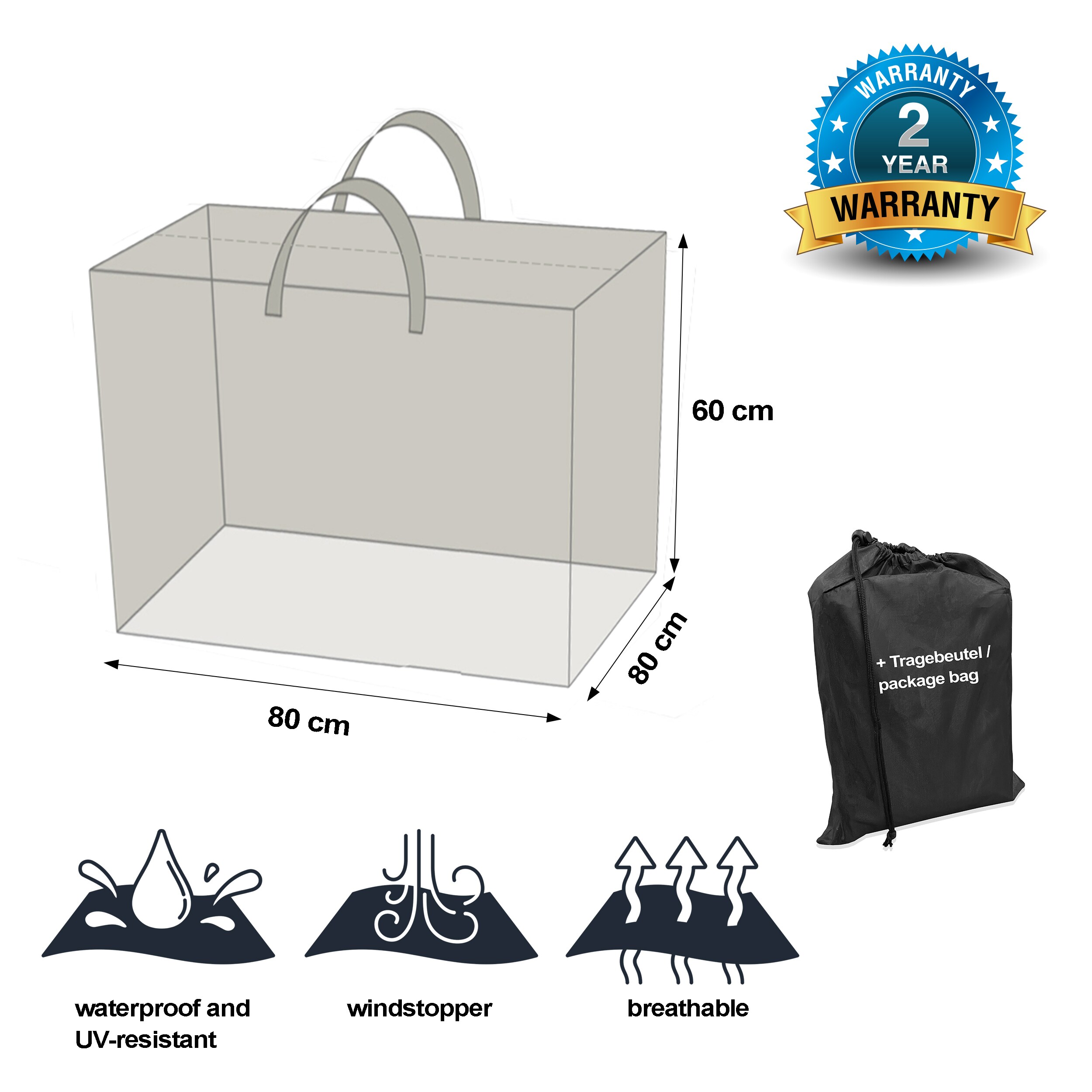 Grasekamp Black Premium Loungeauflagentasche80x80x60cm / protective bag /atmungsaktiv / breathable
