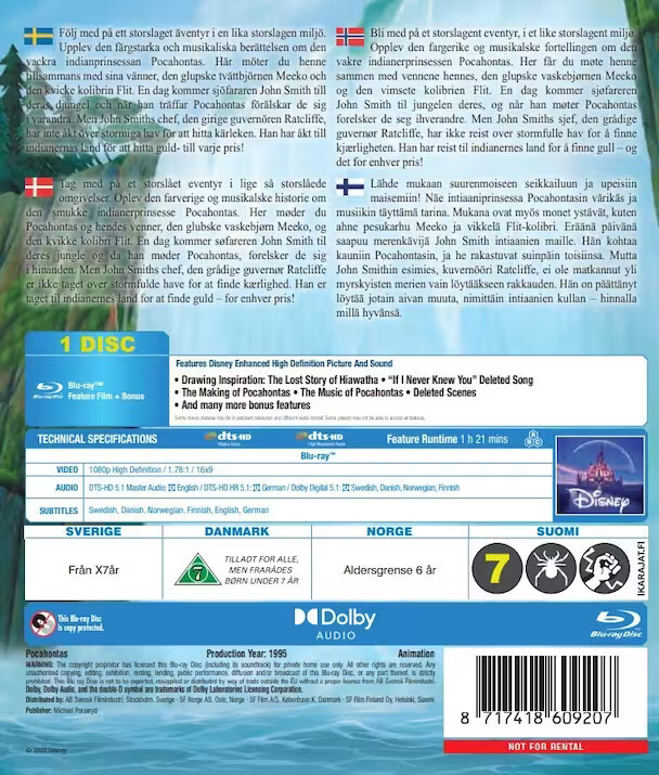 Pocahontas - 1995 - Disney - Blu-Ray