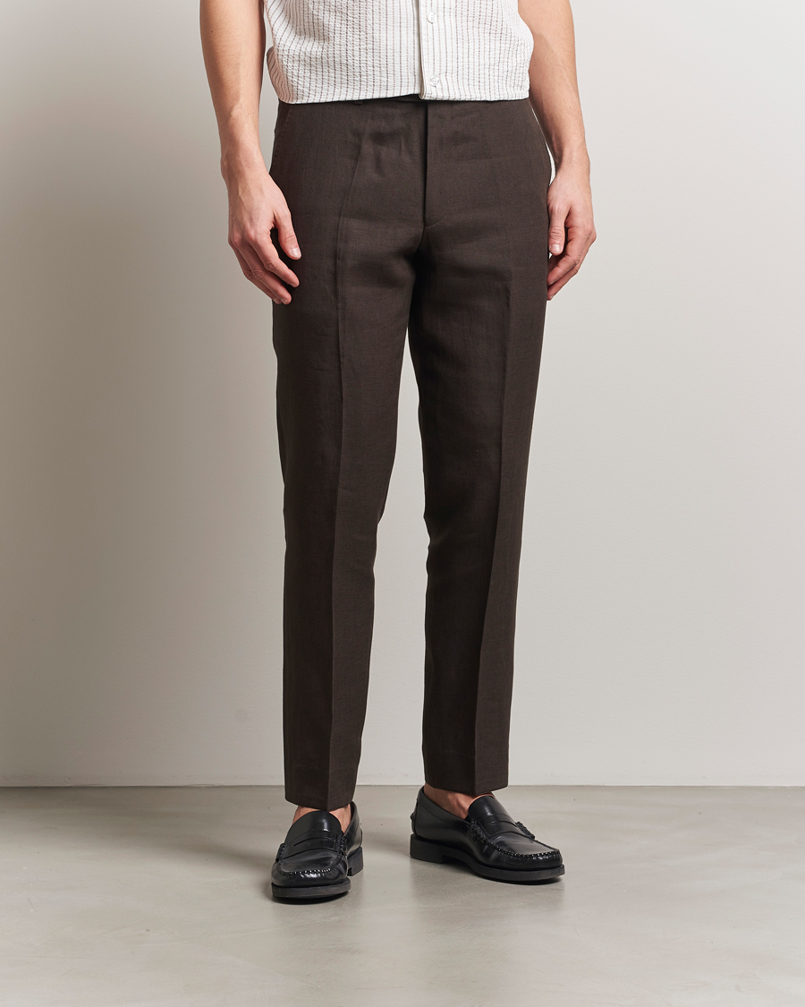 Oscar Jacobson Dandy Linen Trousers Brown