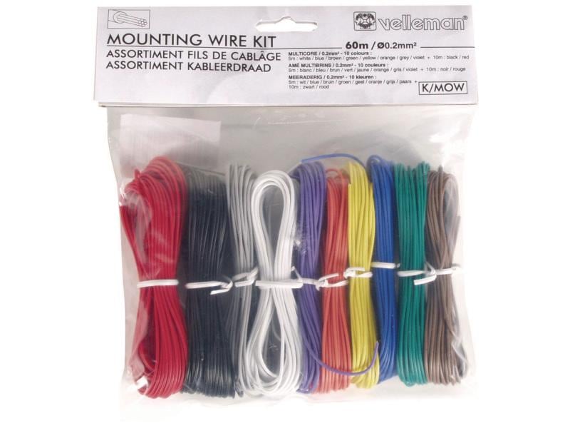 Velleman Kabel K/MOW Litze 0.2mm², 60m, 10 Stück 60 Meter, 10 Farben