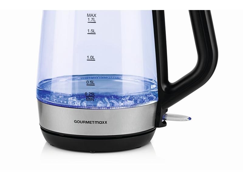 GOURMETmaxx Wasserkocher 1.7 l, Schwarz/Transparent Glas-Wasserkocher
