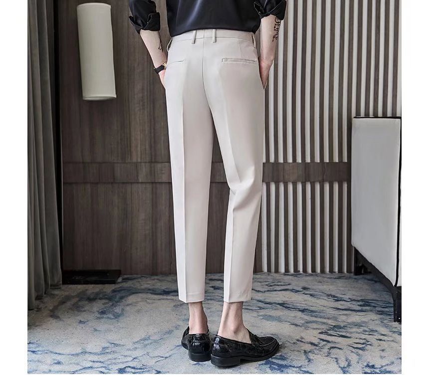 Nikoflin - Mid Rise Plain Cropped Tapered Dress Pants