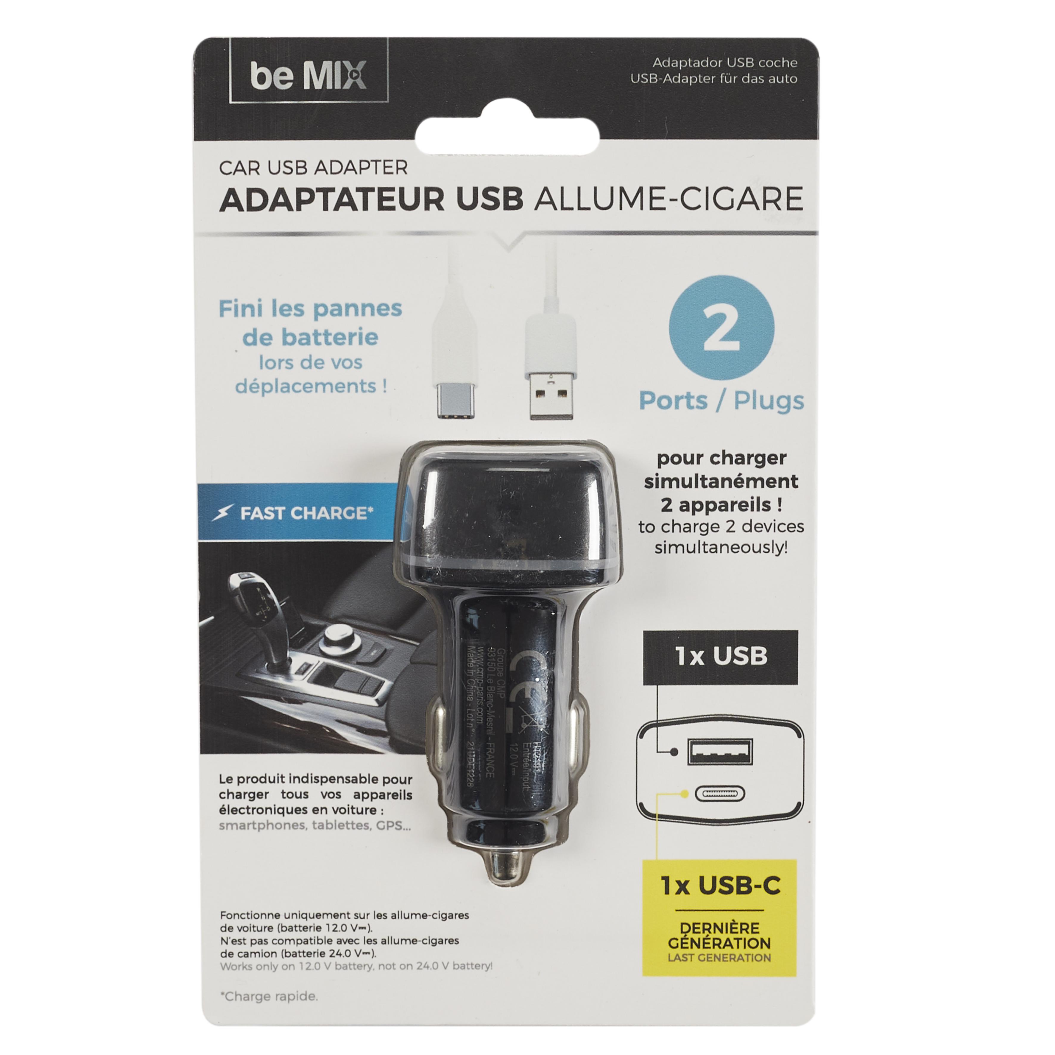 CHARGEUR VOITURE PORT USB ET PORT TYPE C