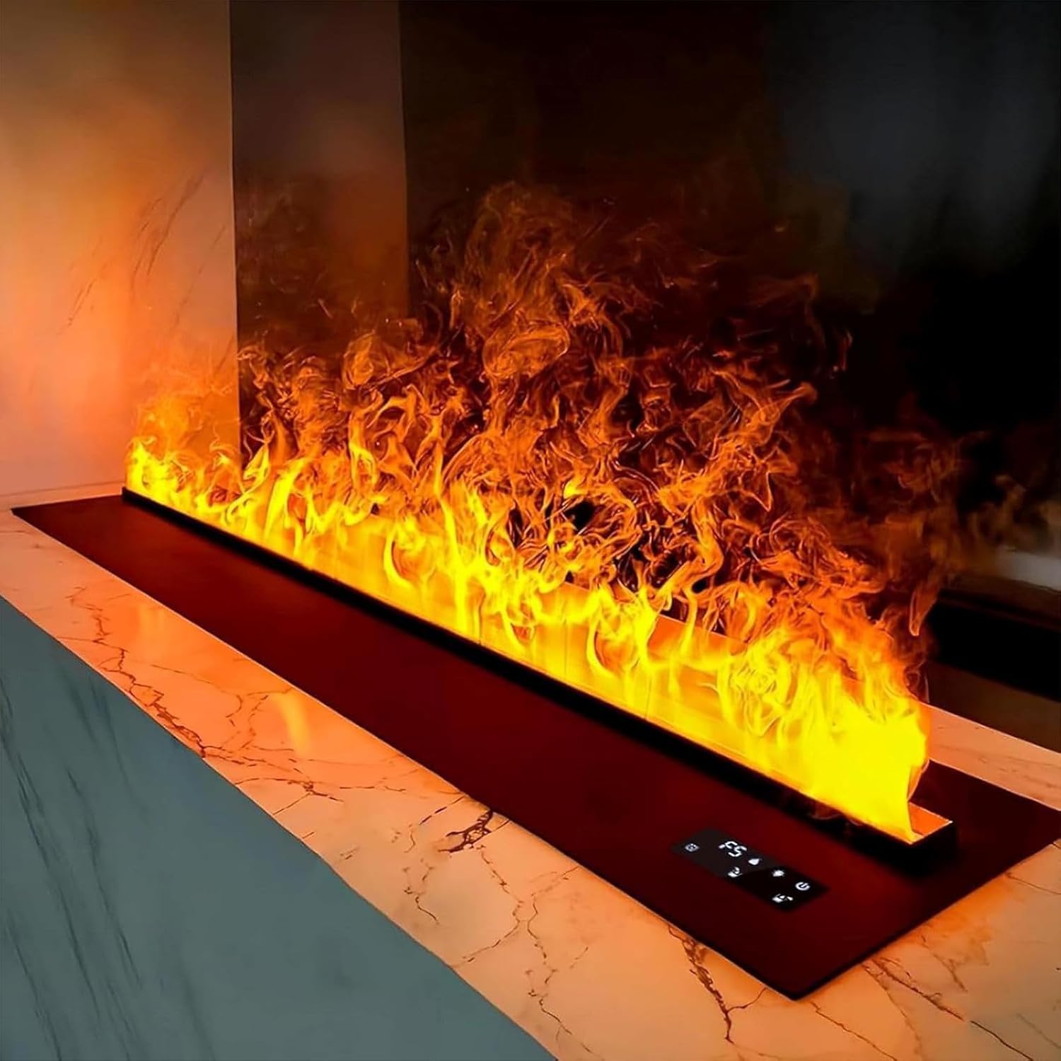Wasserdampf-Kamin mit realistischer LED-Flamme, einstellbare Farben und Ebenen für Innendekoration