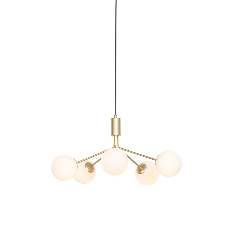 Moderne hanglamp goud met opaalglas 5 lampen - Coby