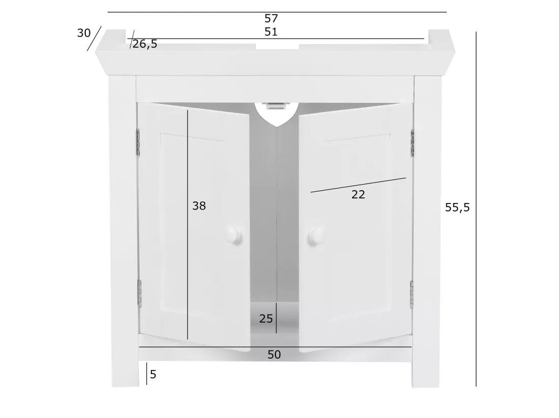 Évier armoire avec 57x55,5x30 cm Blanc Meuble vasque a poser Design Bain