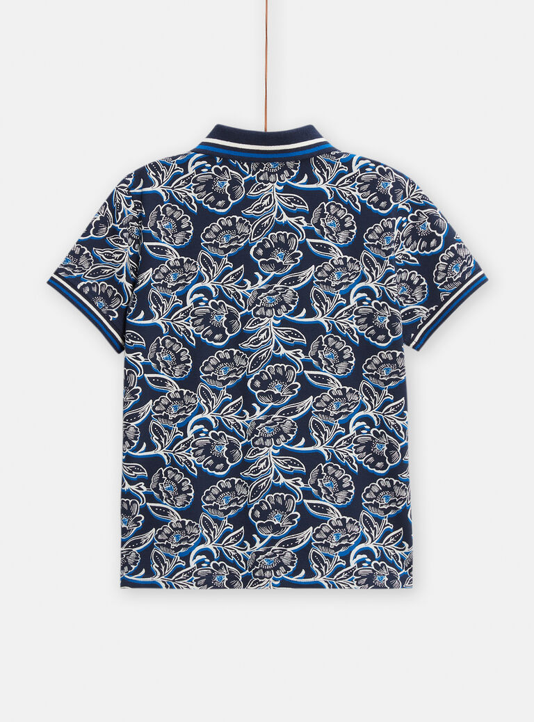 Polo bleu marine imprimé fleuri pour garçon