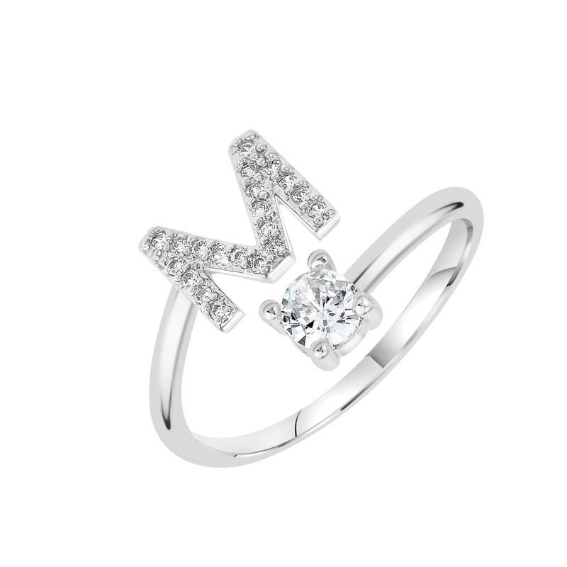 Bague lettre M ajustable SC Crystal ornée de Zirconium