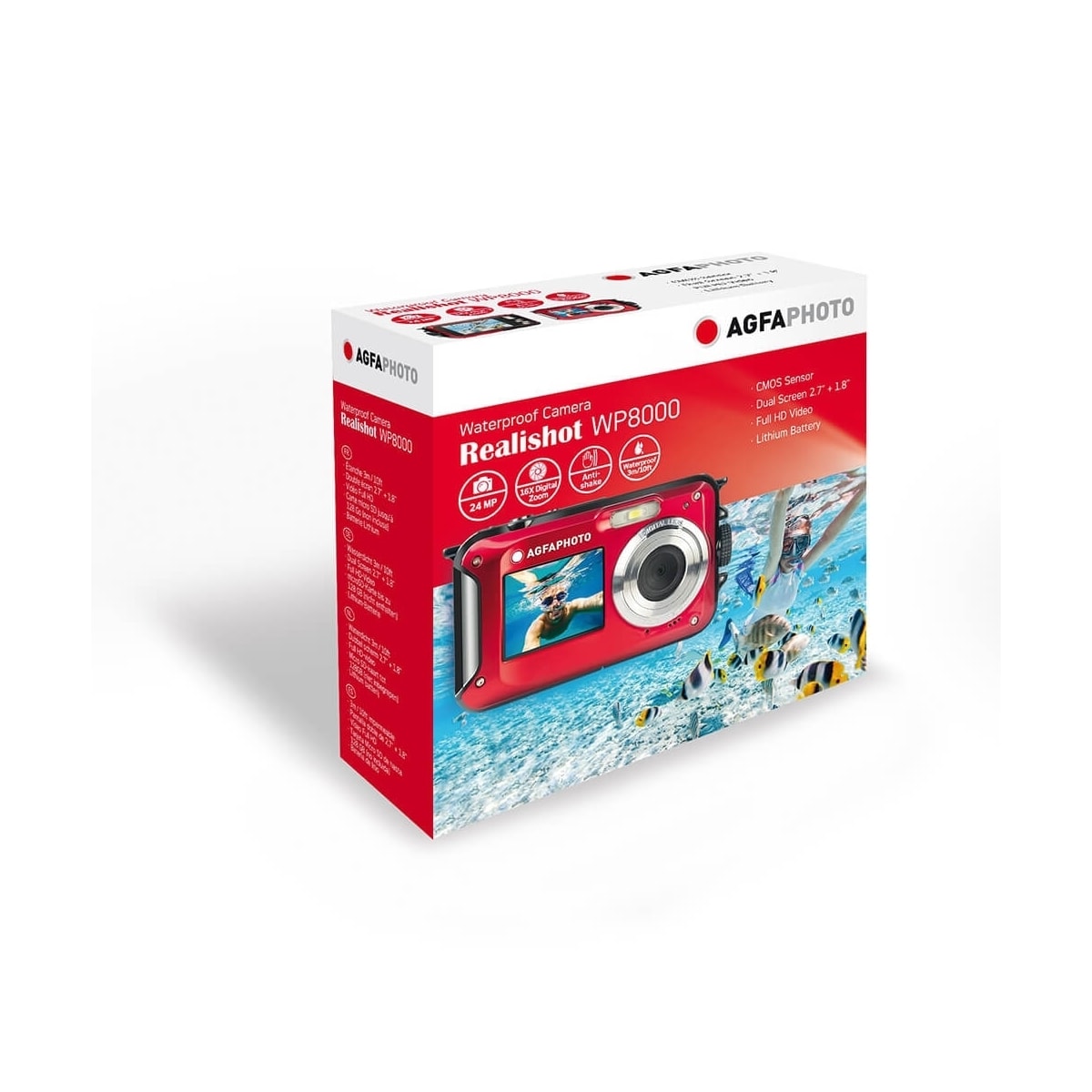 Agfa Digitalt kamera WP8000 CMOS WP 24MP Rød Full HD