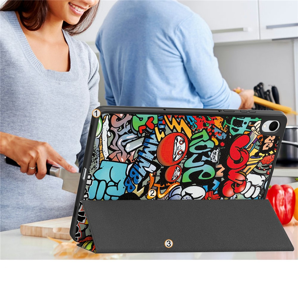 Samsung Galaxy Tab S11 Leder Tasche Smart Cover Schutzhülle   S-Pen Halterung - Graffiti
